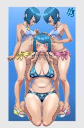 1girls 2futas aged_up bikini blue_bikini blue_eyes blue_hair breasts female futa_on_female futanari hand_on_penis handjob harper_(pokemon) healxyni incest lana's_mother_(pokemon) mother mother_and_daughter multiple_girls navel nintendo pokemon pokemon_sm sarah_(pokemon) simple_background smile