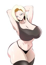 1girls alternate_version_available android_18 ass big_ass big_breasts big_butt breasts dragon_ball dragon_ball_z fat_ass fat_butt female female_only powkasa seductive solo thick_ass thick_butt thick_thighs white_background