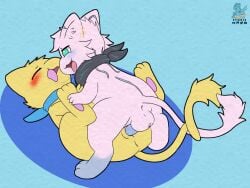 anthro backsack female hi_res male male/female male_anus mew mew_(pokemon) pokemon pokemon_(species) straight_hair syngie_(artist) vaginal_penetration