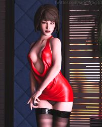 1girls 3d bob_cut brown_hair club female female_only full_color life_is_strange light-skinned_female max_caulfield no_bra no_penetration panties red_dress red_lipstick revealing_clothes smolfrog3d solo solo_female stockings suggestive underwear