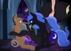 2023 absurd_res bat_pony castle cunnilingus digital_media_(artwork) equid facesitting fan_characters friendship_is_magic genitals glowing glowing_eyes group hasbro hi_res levitation long_tongue magic mammal my_little_pony night nightmare_moon_(mlp) oral princess_luna_(mlp) pussy sex sitting sitting_on_another spread_pussy thehuskylord tongue tongue_out trio vaginal_penetration wings