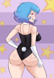 1girls big_ass blue_hair bunnysuit cenabas red_eyes sharp_teeth smug_grin stella_(cenabas) thick_thighs white_gloves