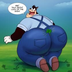 big_ass big_butt black_fur disney feline four_leaf_clover gloves huge_ass huge_butt luck lucky male_only mickey_mouse overalls pete_(disney) peter_pete_sr. smallfryspy st._patrick's_day