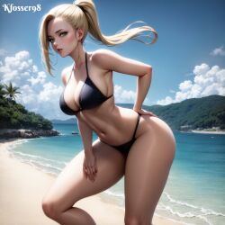 1girls ai_generated bare_legs bare_shoulders beach big_breasts bikini blonde_hair blue_eyes breasts busty cleavage detailed_background earrings female female_only ino_yamanaka jewelry kfosser98 looking_at_viewer midriff nai_diffusion naruto naruto:_the_last naruto_(series) naruto_shippuden outdoors parted_lips petite pinup ponytail pose posing realistic seaside seductive_look shore solo solo_focus stable_diffusion swimsuit voluptuous wide_hips