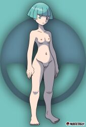 1girls abstract_background accurate_art_style barefoot blue_eyes blue_hair breasts casual casual_nudity completely_naked completely_naked_female completely_nude completely_nude_female edit feet female female_only female_team_galactic_grunt human naked nintendo nipples nonsexual_nudity nude nude_filter nudefilterguy official_artwork_edit pale_skin pokemon pokemon_dppt pussy shaved_pussy short_hair solo standing team_galactic team_galactic_grunt team_galactic_grunt_(female)