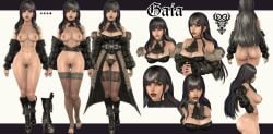 abs bangs bare_shoulders belt belt_buckle biting_lip black_hair black_jacket black_nails black_toenails blue_eyes bustier busty character_sheet cleavage corset corset_bra female final_fantasy final_fantasy_xiv fishnet_stockings fur_trim gaia_(ffxiv) goth goth_boots goth_clothing goth_girl hourglass_figure jabot lace-trimmed_panties lace-trimmed_thighhighs lace_panties long_hair mascara navel partially_clothed platform_boots platform_heels practically_nude pubes pubic_hair red_lipstick reference_sheet simple_background stockings tagme thick_ass thick_thighs toned_female toned_stomach variations victorian wide_hips xiversk