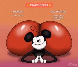 animated ass black_body black_fur black_skin breathotter disney english_text fat_ass furry gif hyper hyper_ass looking_at_viewer male male_only meat_wall_(body_type) meme mickey_mouse mouse short_playtime solo tail text thiccey_mouse trade_offer