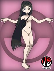 1girls abstract_background accurate_art_style barefoot black_hair breasts casual casual_nudity completely_naked completely_naked_female completely_nude completely_nude_female edit feet female female_only human long_hair naked nintendo nipples nonsexual_nudity nude nude_filter nudefilterguy official_artwork_edit pale_skin pokemon pokemon_xy pussy shaved_pussy smile solo valerie_(pokemon)