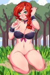 5-ish art_edit female fiveish freckles leah_(stardew_valley) outdoors outside partially_clothed red_hair solo solo_female stardew_valley wafflebroz_edits