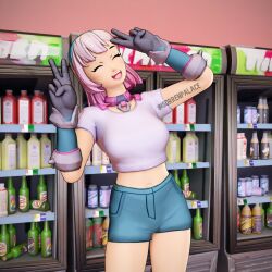 1girls 3d big_breasts blender clothed cute female female_only fortnite fortnite:_battle_royale lexa_(fortnite) posing shorts smiling sorrenpalace thighs