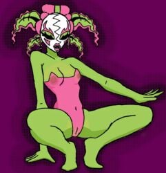 black_eyes fangs insane_clown_posse pink_hair plant_girl swimsuit white_face