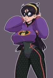 1girls armor big_breasts clothing disney_mirrorverse female_only fully_clothed gewd-boi hoodie lips looking_at_viewer mask smooth_skin solo_female tagme the_incredibles tight_clothing violet_parr