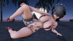 3d arm_band big_breasts grey_hair leg_band leopard_print maid_headdress micro_bikini red_eyes rita_rossweisse short_hair tattoo