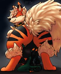 2020 anthro arcanine arlean_(raster_dreams) asian_mythology ass balls balls_on_face big_butt digital_drawing_(artwork) digital_media_(artwork) dragon duo ears_up east_asian_mythology eastern_dragon feral generation_1_pokemon genitals green_body hand_on_butt hi_res kneeling looking_at_another looking_at_viewer looking_back male mythology nintendo orange_body pokemon pokemon_(species) presenting presenting_hindquarters raised_tail raster_dreams red_eyes signature size_difference smile standing tail under_balls wide_hips