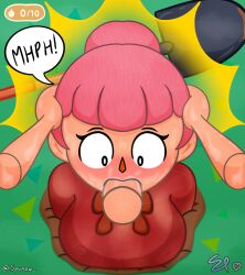 1girls animal_crossing animal_crossing_girl artist_name artist_signature english_text exclamation_point female female_focus female_only grabbing grabbing_head looking_at_penis nipples_visible_through_clothing only_player oral oral_penetration oral_sex pink_eyes pink_hair ribbon shocked shocked_expression shovel speech_bubble spunow_ stuck stuck_in_floor sweat sweating sweaty tagme text villager_(animal_crossing)