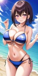 ai_generated azki_(hololive) beach big_breasts bikini hololive looking_at_viewer navel shoulders thigh_highs virtual_youtuber wide_hips yo_dayo_(ai)