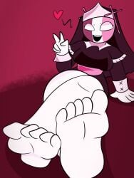 5_toes background boxcutter5 clothed_female clothes cross deviantart feet feet_in_camera female female_focus female_only foot_fetish foot_focus friday_night_funkin hand_on_floor heart legs legs_crossed nun nun_outfit pale_feet sarvente_(dokki.doodlez) toes