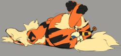 2020s 2023 arcanine arlean_(raster_dreams) ass balls between_butt big_butt blush closed_eyes crossed_legs duo face_in_ass fan_character feral feral_on_feral fur genitals hi_res interspecies_sex laying_on_ground looking_pleasured lying macro male mareep mouth_closed nintendo on_back orange_body orange_fur pokemon pokemon_(species) raised_head raised_leg raised_tail raster_dreams simple_background size_difference tail wide_hips