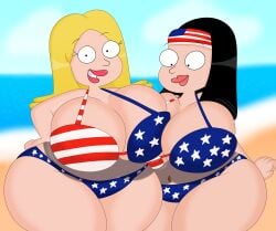 2023 20th_century_fox 2girls 3barts 4k 4th_of_july absurd_res american_dad american_flag american_flag_bikini beach belly_button_piercing belly_button_ring big_breasts bikini black_hair blonde_hair bouncing_breasts breast_jiggle breast_squish breasts breasts_bigger_than_head breasts_frottage busty child_bearing_hips cleavage curvaceous curvy curvy_body curvy_female curvy_figure daughter detailed_background digital_drawing_(artwork) digital_media_(artwork) duo enormous_breasts female female_focus female_only fingers francine_smith gigantic_breasts hayley_smith headband hi_res hourglass_figure huge_breasts jiggle jiggling_breasts large_breasts light-skinned_female light_skin long_hair looking_at_viewer massive_breasts mature mature_female milf mother mother_and_child mother_and_daughter motion_lines ocean outside parent parent_and_child parent_and_daughter sea seaside skimpy skimpy_bikini smile teeth thick_thighs thigh_jiggle thunder_thighs voluptuous wide_hips