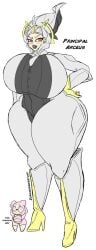 2023 2girls arceus artist_name big_breasts black_hair black_lipstick boots bottomwear breasts character_sheet clothing curvy curvy_figure english_text exaggerated_anatomy female female_focus female_only fully_clothed gigantic_breasts gijinka glasses hair_ornament hand_on_hip hourglass_figure huge_breasts humanized humanized_pokemon hyper_breasts large_breasts long_hair looking_away mew multicolored_hair oc office_clothing original_character pink_clothing pink_hair pokemon pokemon_(species) pokemon_dppt pokemon_rgby principal principal_arceus red_eyes short_hair size_difference straight_hair text thick_thighs top_heavy topwear vice_principal_mew voluptuous white_background white_clothing white_hair wide_hips zoruadrawsstuff