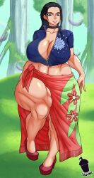 1girls big_breasts black_hair breasts earrings female female_only glasses lipstick muscular muscular_female nico_robin one_piece post-timeskip slushiebest thick thick_thighs venus_body voluptuous