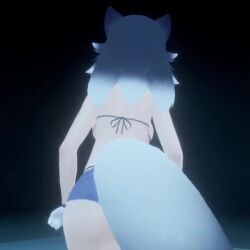 3d animated ass bikini bikini_top blue_hair dancing denim_shorts from_behind gloves grey_hair grey_wolf_(kemono_friends) highleg hip_sway hotpants jean_shorts kemono_friends long_hair mp4 music shaking_butt shaking_hips shoulder_length_hair sound swaying swaying_hips tagme video vrchat vrchat_avatar wolf_ears wolf_girl wolf_tail yogurt_cap