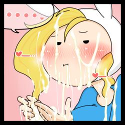 1boy 1girls 2021 adventure_time after_oral anon blush buckteeth cartoon_network censored censored_penis cleavage comic_panel cum cum_in_mouth cum_on_face cum_on_hair cum_on_hand ejaculation eyebrows_visible_through_hair facial female_focus fionna_the_human_girl fully_clothed hat heart long_hair long_penis looking_at_partner nervous nervous_sweat open_mouth saliva_drip sweating text_bubble unseen_male_face wet_penis zat