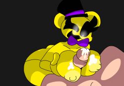 1boy 1girls animatronic bear big_breasts blowjob breasts cum cum_on_breasts female five_nights_at_freddy's furry golden_freddy golden_freddy_(fnaf) male/female penis sex thick_thighs top_hat traced yellow_body