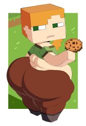 alex_(minecraft) big_ass big_butt bottom_heavy chubby cookie cube_head fat fat_ass fat_thighs female green_eyes huge_ass huge_butt looking_at_viewer looking_back minecraft mojang orange_hair overweight overweight_female ponytail shortstack spaghettiz thick_thighs weight_gain