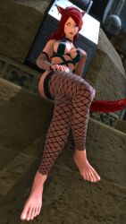 3d feet female female_only final_fantasy final_fantasy_xiv freckles gpose(ffxiv) lingerie miqo'te red_hair rosanne_leia_faerwing rosefaerwing seated seated_cross_legged