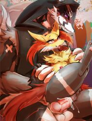 animal_genitalia animal_penis anthro ass balls black_body blush canine_genitalia canine_penis delphox duo female female_penetrated generation_6_pokemon generation_8_pokemon genitals hi_res larger_male lovespell male male/female male_penetrating male_penetrating_female nintendo obstagoon open_mouth penetration penile penile_penetration penis penis_in_pussy pokemon pokemon_(species) purple_eyes pussy red_body red_eyes sex size_difference smaller_female smaller_penetrated spread_legs spreading tongue tongue_out vaginal_penetration vaginal_penetration yellow_body