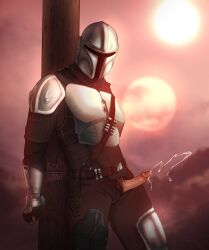 1boy clothed clothing cuffs cum din_djarin koilarist male_focus male_only mandalorian penis penis_out pubic_hair star_wars