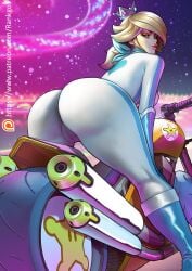 1girls alternate_costume ass ass_focus bike biker biker_clothes blonde_hair bodysuit cameltoe mario_(series) mario_kart nintendo princess_rosalina rainbow_road rankgo solo_female