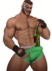 balls bara beer boner bottle bulge cybernetic_eye drawnpr0n erection erection_under_clothes facial_hair hairy kano_(mortal_kombat) male male_only mortal_kombat muscles muscular mutton_chops penis sideburns solo solo_male