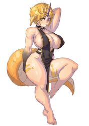 armpits au_ra barefoot big_breasts blonde_hair clothing final_fantasy final_fantasy_xiv horns huge_breasts light-skinned_female raen scales short_hair shortstack tail virgoart1509 wide_hips