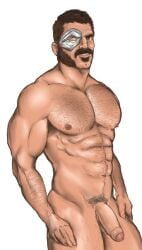 balls bara cybernetic_eye facial_hair flaccid greystapler hairy kano_(mortal_kombat) male male_only mortal_kombat muscles muscular mutton_chops nude penis sideburns solo solo_male