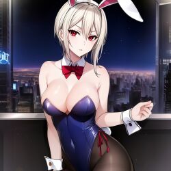 ai_generated alluring big_breasts breasts bunny_ears_headband bunnysuit cleavage female maxipizza nakiri_alice pink_eyes shokugeki_no_souma white_hair