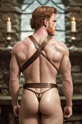 3d 3d_(artwork) ai_generated ass back_muscles butt game_of_thrones gooeyvision looking_back male male_only muscles muscular muscular_male robb_stark smooth_skin solo_male tattoos thong