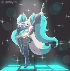 big_breasts braixen breasts cosplay costume female furry grafayay hatsune_miku pokémon_(species) pokemon pokemon_(species) posing skirt sparkles tie