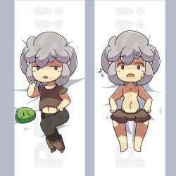 brickey dakimakura dakimakura_pillow laying laying_on_back laying_on_pillow nervous_face official revealing simple_background slymee sweating sycneit_(artist)