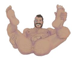 ass balls bara boner cybernetic_eye dojaik erection facial_hair kano_(mortal_kombat) male male_only mortal_kombat muscles muscular mutton_chops nude penis sideburns solo solo_male spread_legs