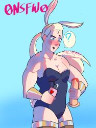 1girls 2020s 2021 ? adora artist_name blonde_female blonde_hair blue_background blue_bunnysuit blue_eyes blush bracer breasts bunny_ears bunny_girl bunny_tail bunnysuit cleavage confused cyan_background dildo eyebrow_raise female female_only hi_res human imminent_masturbation imminent_sex light-skinned_female light_skin long_hair lube lube_bottle medium_breasts muscles muscular muscular_female mydalaarts platinum_blonde_hair ponytail she-ra she-ra_and_the_princesses_of_power simple_background solo solo_female speech_bubble thick_thighs thighhighs very_long_hair watermark white_bunny_ears