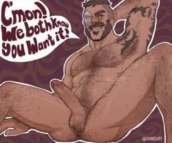 balls bara boner cybernetic_eye erection facial_hair hairy kano_(mortal_kombat) male male_only mortal_kombat muscles muscular mutton_chops nude penis sideburns smikeart solo solo_male spread_legs