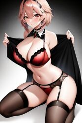 ai_generated breasts hololive holox legwear lingerie open_clothes pink_hair short_hair showing_off smile takane_lui thick_thighs tight_clothing underwear virtual_youtuber yo_dayo_(ai)