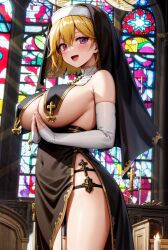 1girls ai_generated blonde_hair church church_interior curvaceous curvy_body curvy_female curvy_figure female_focus female_only hi_res high_resolution highres nun nun_outfit prayer_beads seductive_look short_hair stable_diffusion voluptuous voluptuous_female