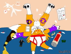 action_figure beer bottle breasts canine cherry chest_tuft condom cream digimon drunk fedupfox fox hindpaw lube nipples note passed_out paws pie pussy renamon spill underwear upside-down