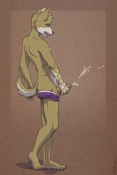 1boy anthro ass ataraxia balls canine cum cumshot ejaculation fur furry male male_only masturbation orgasm penis purple_underwear shiba shiba_inu solo uncut underwear