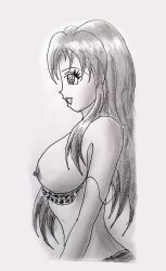 big_breasts big_breasts black_and_white breasts breasts long_hair maria_(milkyway8969) milkyway8969 monochrome nipples sketch smiling traditional_art traditional_media_(artwork)