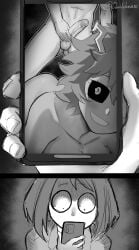 completely_nude devilukez greyscale imminent_sex izuku_midoriya mina_ashido monochrome my_hero_academia ochako_uraraka partial_male penis selfie