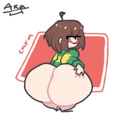 1girls 2d aka_h ass_bigger_than_head big_ass big_butt chara color cute female female_only hand_on_ass hand_on_butt huge_ass huge_butt human human_female human_only looking_at_viewer looking_back mob_face smirk smirking smirking_at_viewer solo tagme undertale undertale_(series)